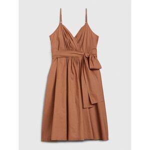 NWT GAP Clay Brown Wrap Cami Midi Dress Sz 16 Tall Pleated Pocket Cotton Resort